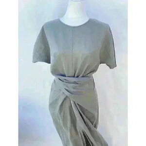 Helvetica Design by progress Linen Tie waist Dress Oversized sz M Olive Green